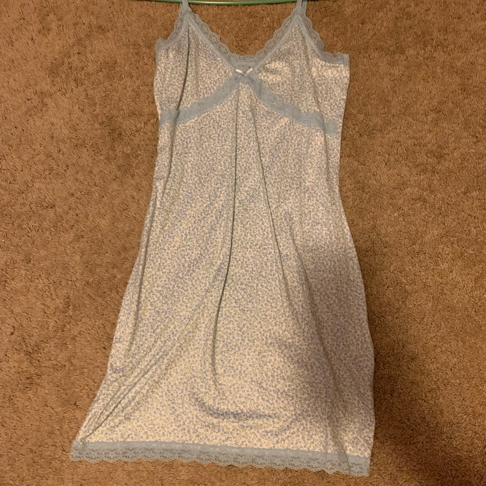 H&M sleep dress, size medium, white with blue flowers.